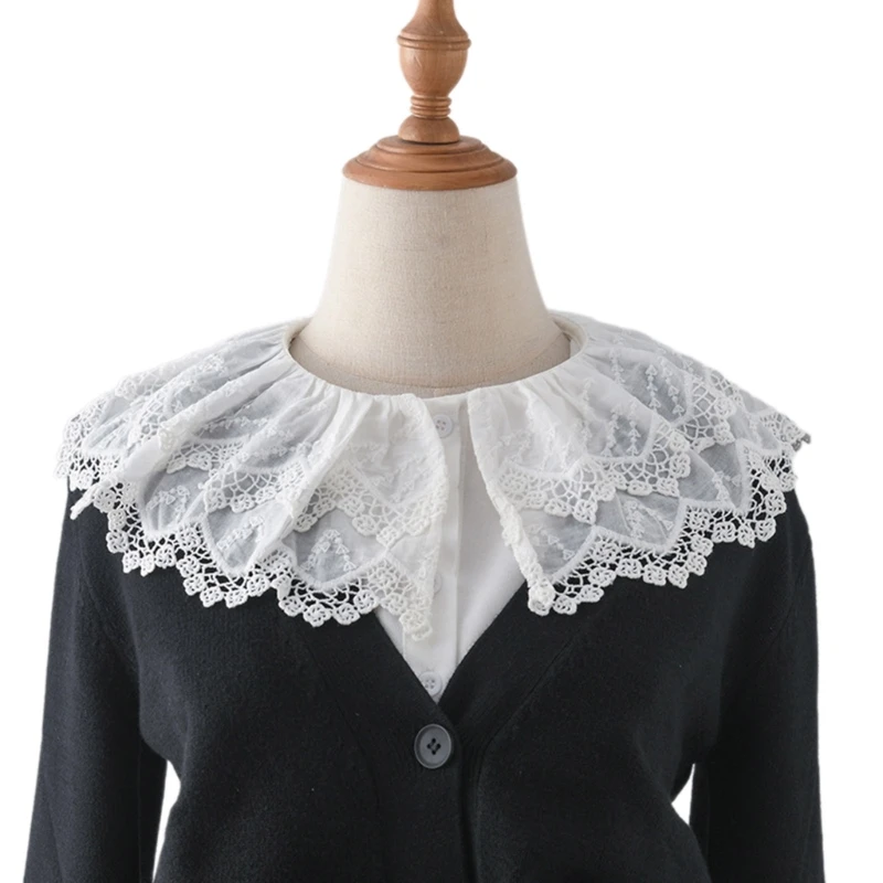 

Embroidery Collar Lace Collar Flower Embroidered Ancient Art Collar Sweet Girls Lace Decorative Ruffled Shawl F0T5