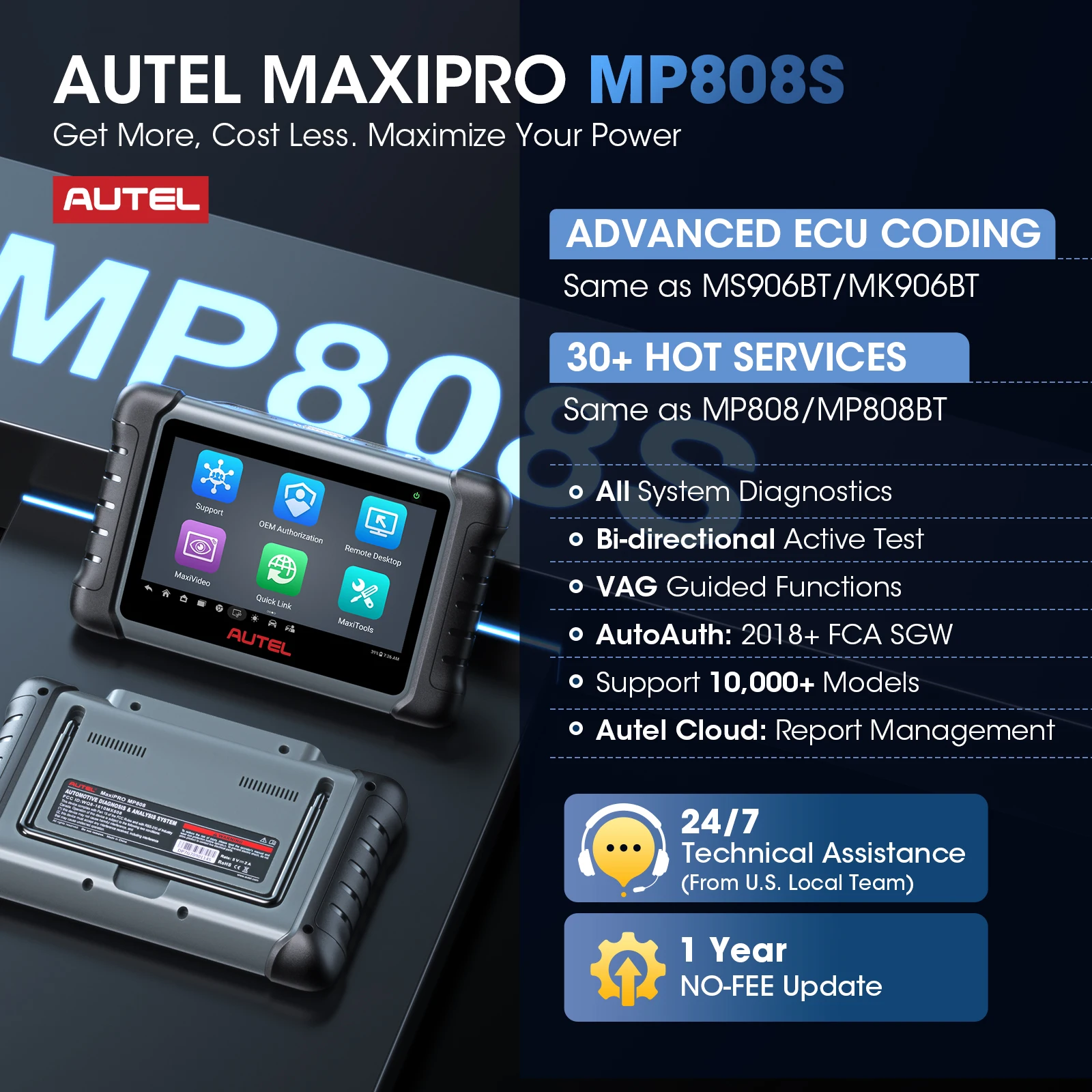 新品 Autel MP808S 診断機  ECUコーディング 2年更新無料 Autel-車の診断ツール,Maxipro mp808s,2年間の無料アップデート,ECU