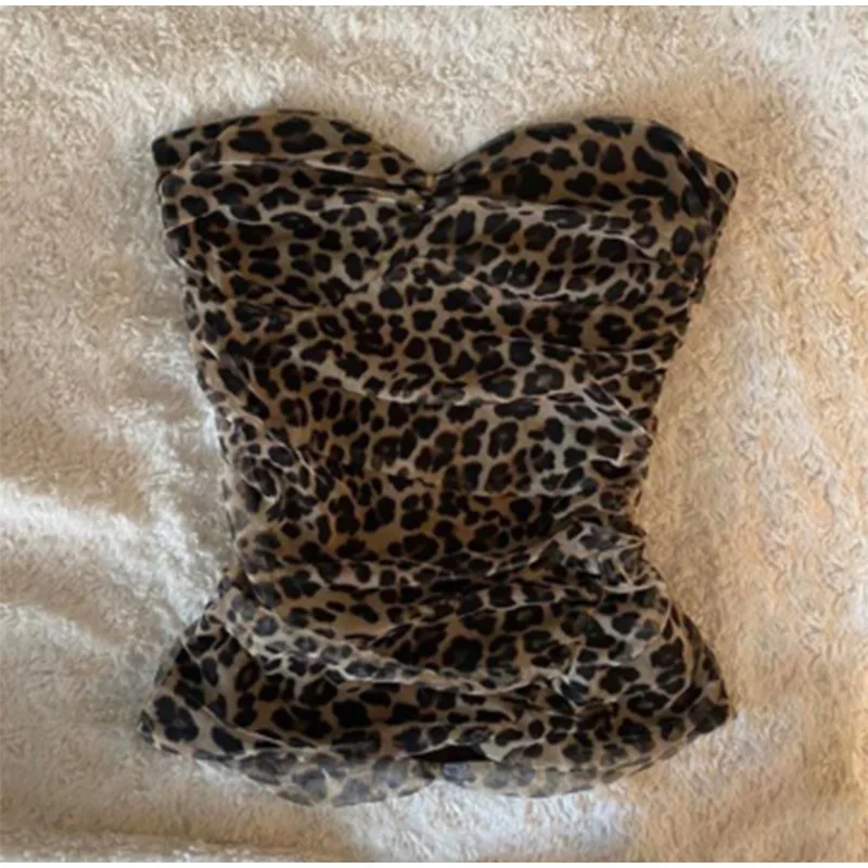 Leopard Print Tube Tops Streetwear Urban Aesthetic Commuting Retro Sexy Y2k Crop Tops Comfortabled Summer Women's Tube Tops
