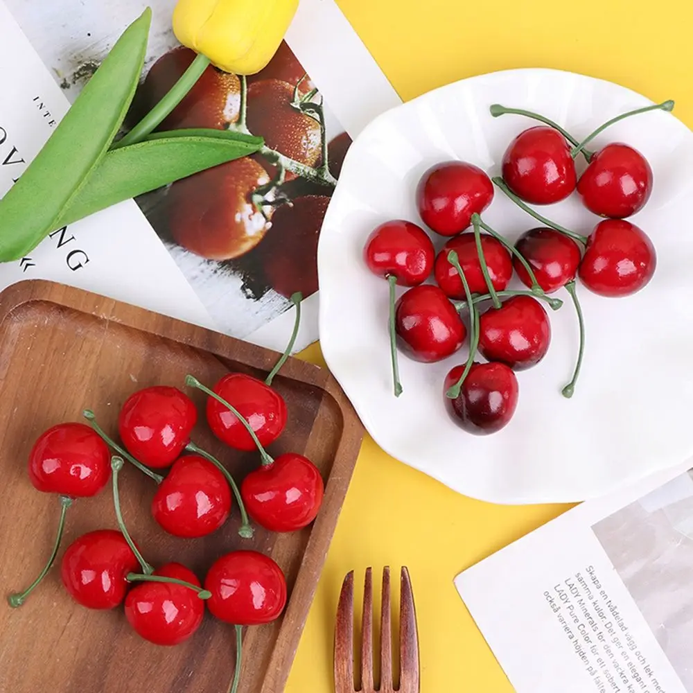 Artificial Cherries Lifelike Model Desk Ornament Craft Food Photography Props Party Decoration