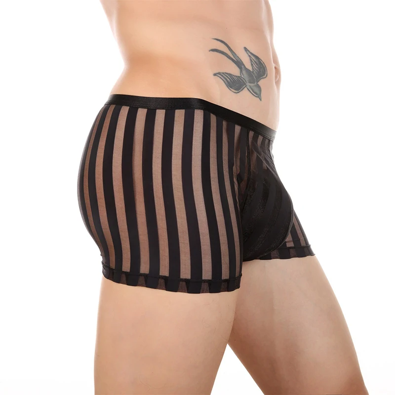 Acheter Short de plage transparent en maille transparente avec cordon de serrage pour homme, sous-vêtement boxer, maillot de bain