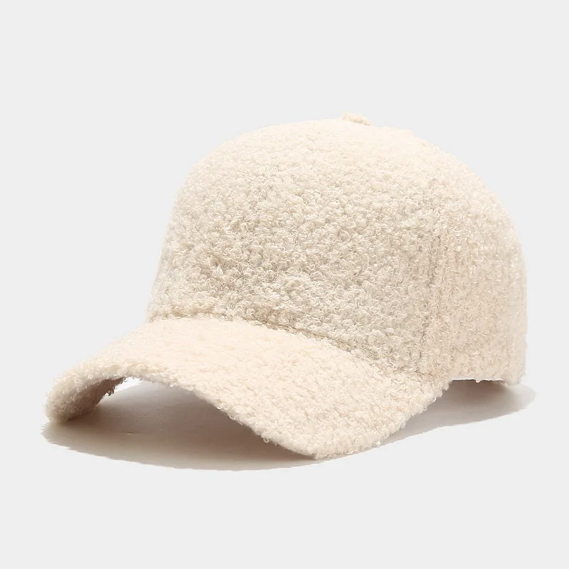 Female Autumn Winter Artificial Lamb Wool Hats Korean Version Tide Solid Color Warm Cap Plush Baseball Caps Winter Baseball Cap baseball cap