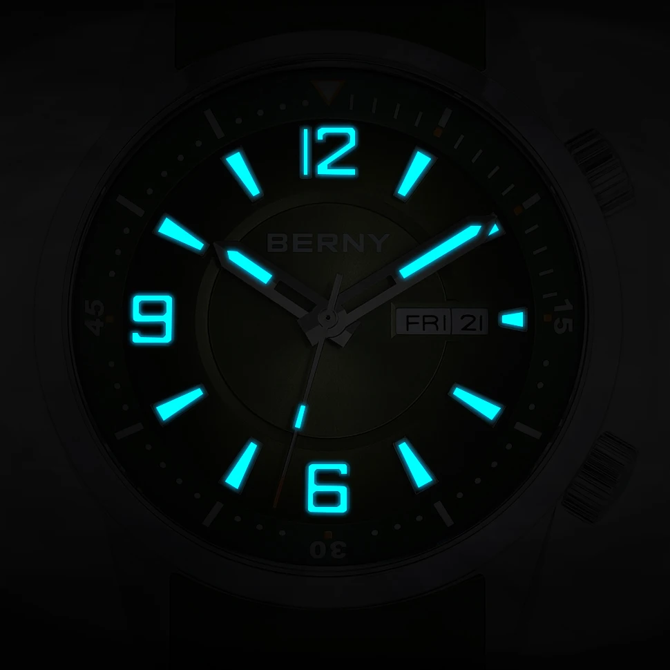 Berny-男性用ダイバーウォッチ、自動ダイビング腕時計、機械式腕時計