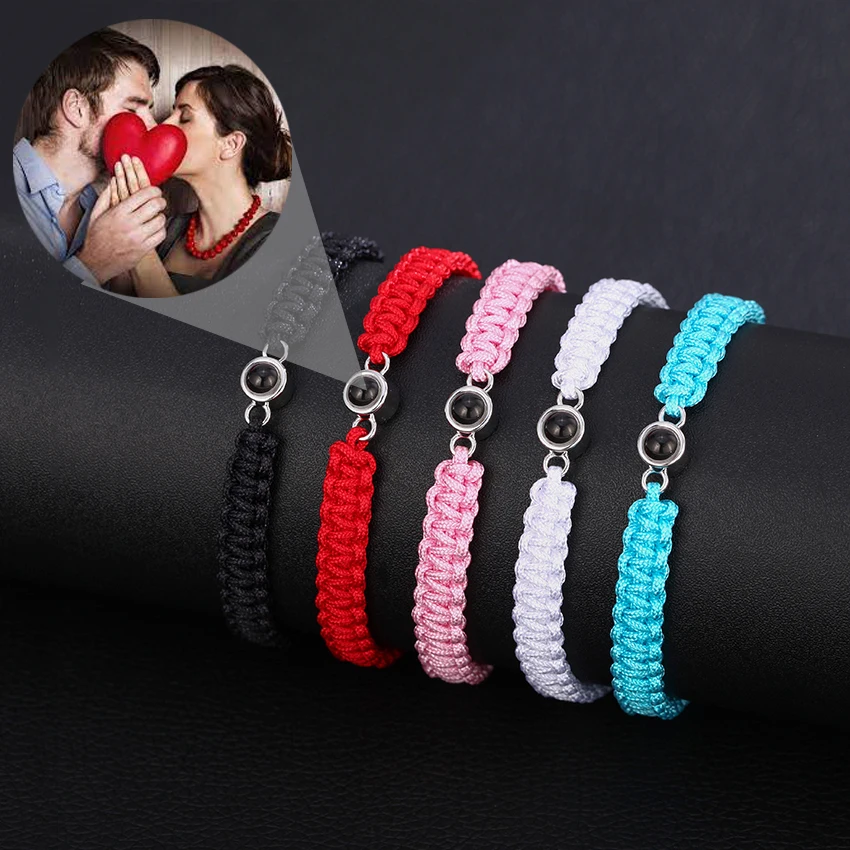 

Custom Photo Projection Braided Rope Bracelet Trendy Couples Jewelry For Girlfriend Birthday Gift 2023 New Romantic Bracelets