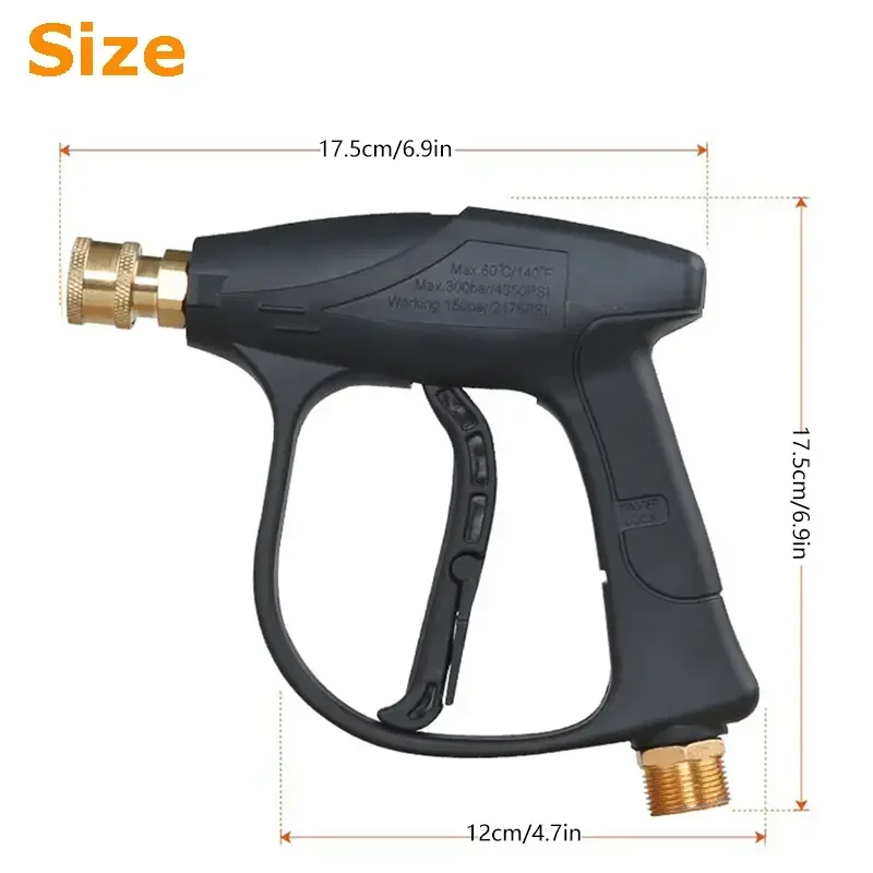 4000PSI High Pressure Water Gun for Car Wash, 5 Color Nozzle Tips, 1/4 Quick Connect, M22-14 Thread, 3/8 Quick Connector 2