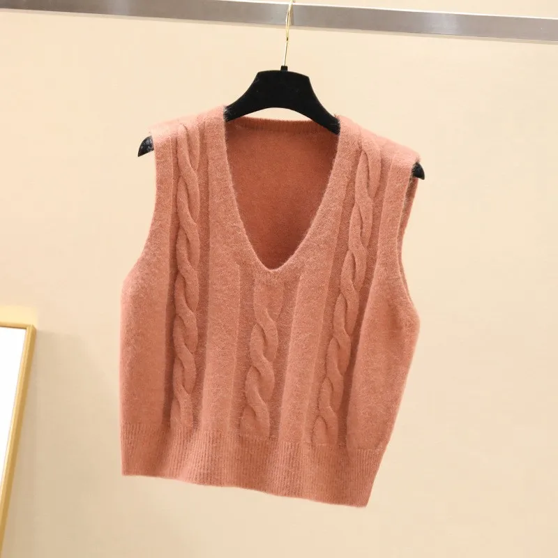 

Women's V-Neck Knit Sweater Vest Loose Solid Color Sleeveless Crop Knit Vest