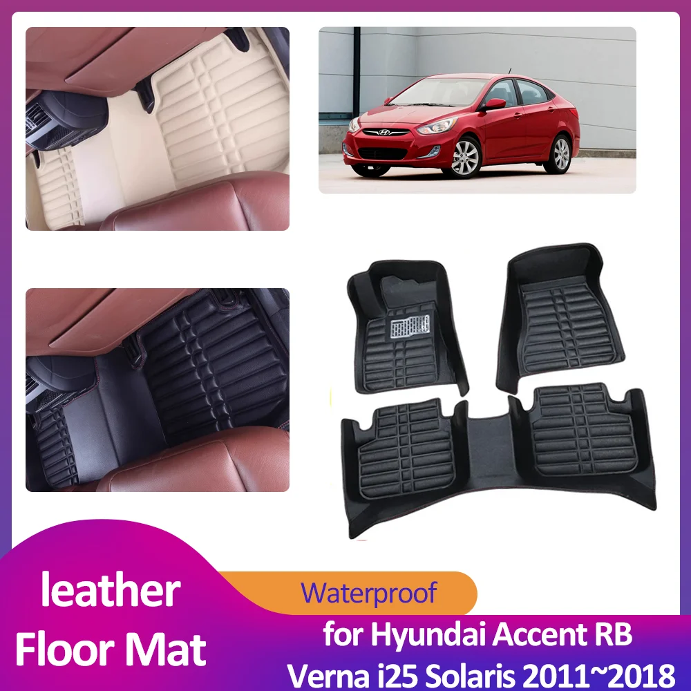 

Floor Mat for Hyundai Accent RB Verna i25 Solaris 2011~2018 Leather Foot Inner Liner Waterproof Carpet Pad Custom Rug Accessorie