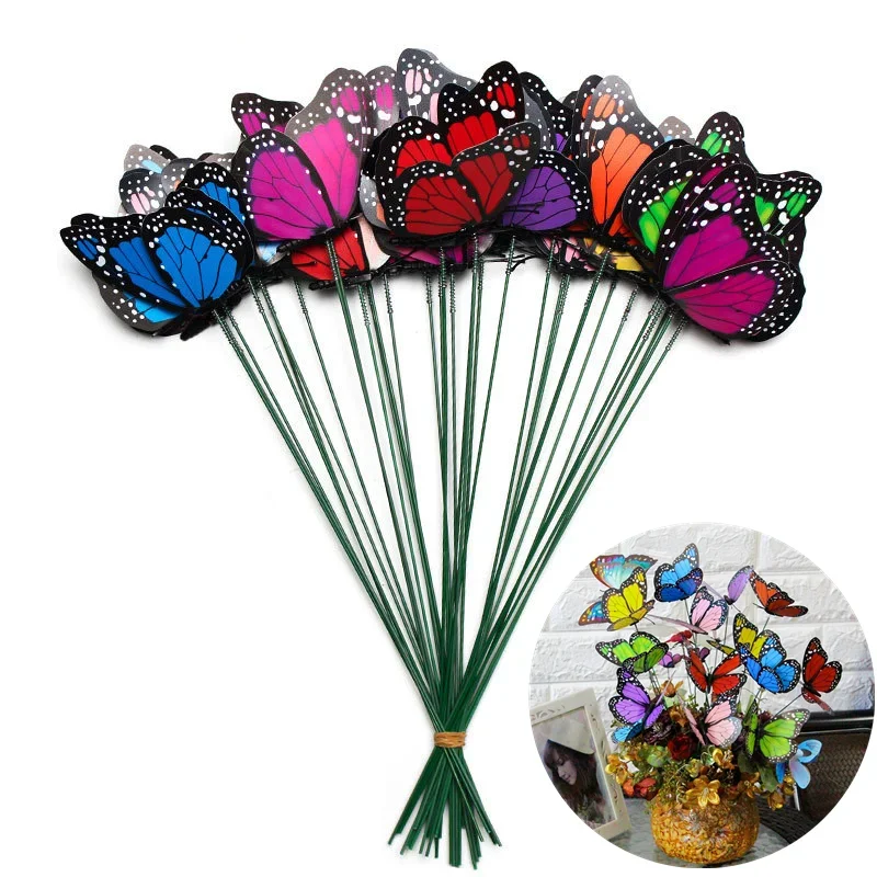 Butterfly Decoration Garden Art Decor 10/20 pcs 3D Monarch Butterfly Simulation Butterfly Waterproof Garden Flower Wedding Yard Planter Outdoor Flower Pots Decoration