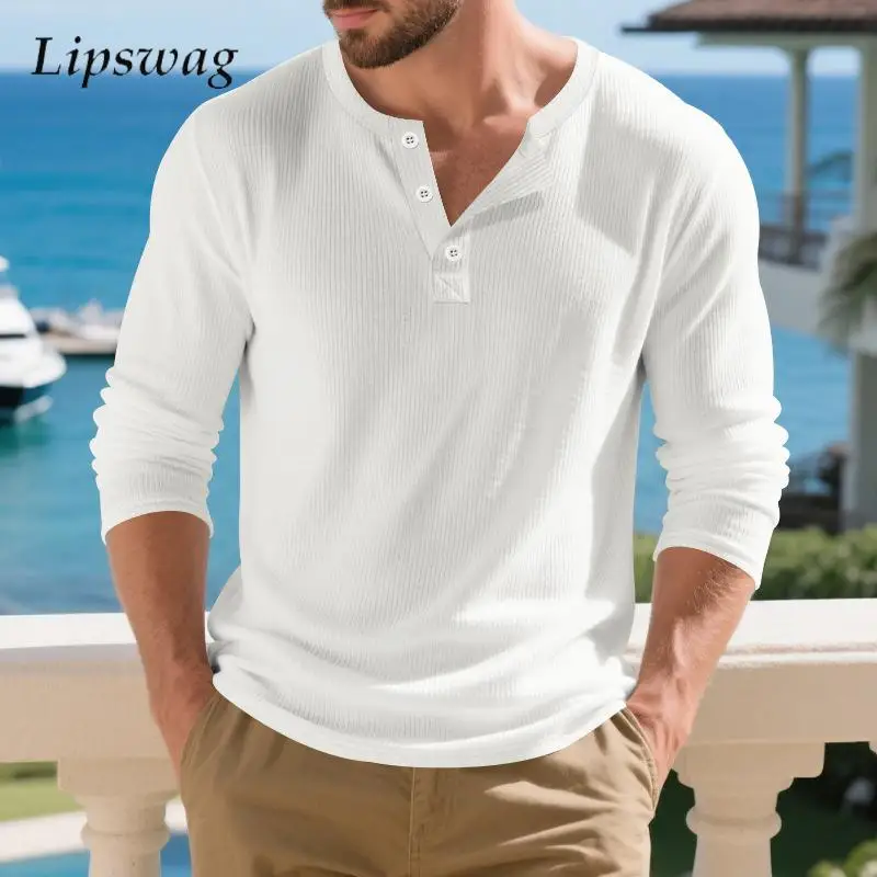 Chemises Henley Manches Longues Pour Hommes l gantes D contract es chemises-henley-manches-longues-pour-hommes-l-gantes-d-contract-es