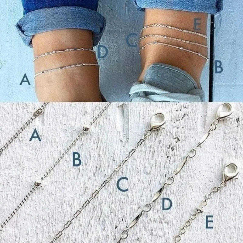 Silver Anklet Bracelet Ankle Chains Bead Bracelet Beads Anklet Fashion Accessories 5Pcs/Set Ankle Bracelet Anklet Multi-layer Bead Chain Simple Beach Set Ankle Foot Chain for Girls Jewelry