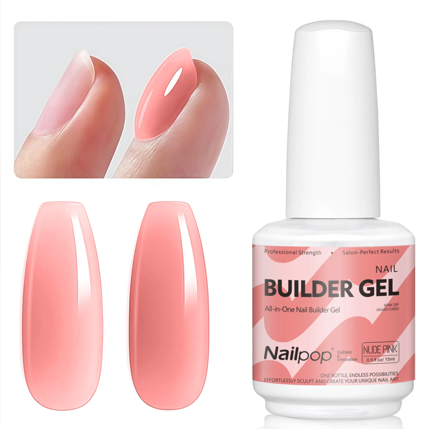 Nailpop 15ml Builder Gel: Enhanced Nail Strengthener & Extension Polish - Soak Off UV Gel Rhinestone Glue in 4 Vibrant Colors