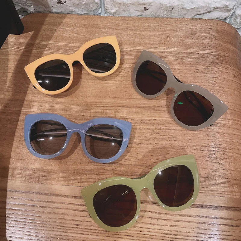 

Ladies New Glasses Retro Cats' Eye Sunglasses Men's Metal Plastic Macaron Color Large Rim Sunglasses