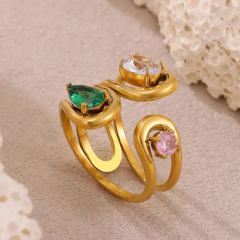 Zircon Rings 18K Gold Plated Stainless Steel for Women