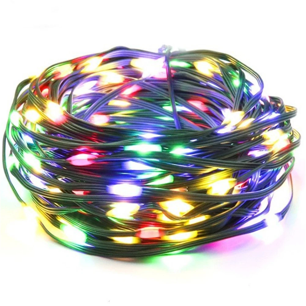 thumbnail image 1 of Luces navideñas para exteriores, guirnaldas para Año Nuevo, 50 m, 100 m, luces LED impermeables de 24 V, línea verde, luces de hadas para decoración de bodas y jardines, 1 of 5