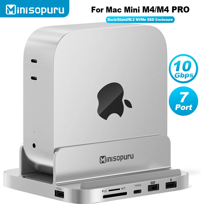 Minisopuru Mac Mini M4 Dock Stand with M.2 NVMe SSD
