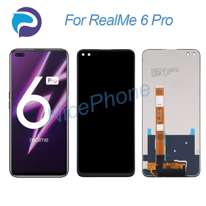 

Для RealMe 6 Pro LCD дисплей кодирующий преобразователь сенсорного экрана в сборе Замена 6,6 "для RealMe 6 Pro экран LCD