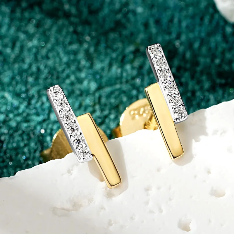 IOGOU D0.03CT VVS1 Moissanite Bar Stud Earrings For Women Real 925 Silver Fashion Geometric New Earrings Engagement Wedding Gift silver earrings silver stud earrings womens earrings