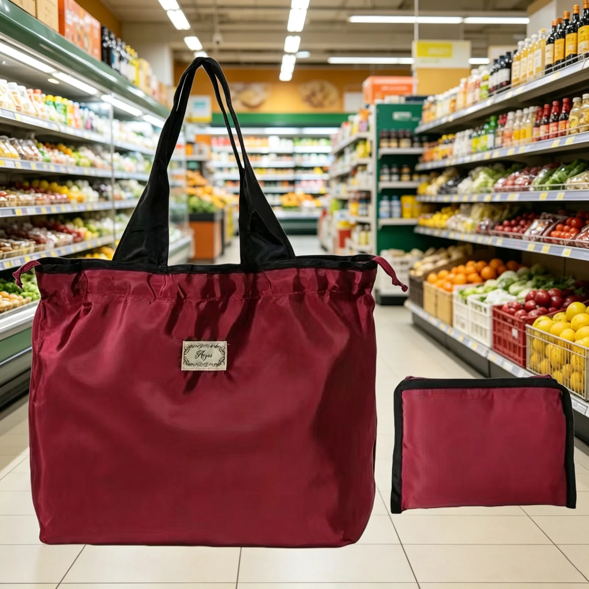 Eco-Friendly Portable Folding Shopping Bag with Drawstring