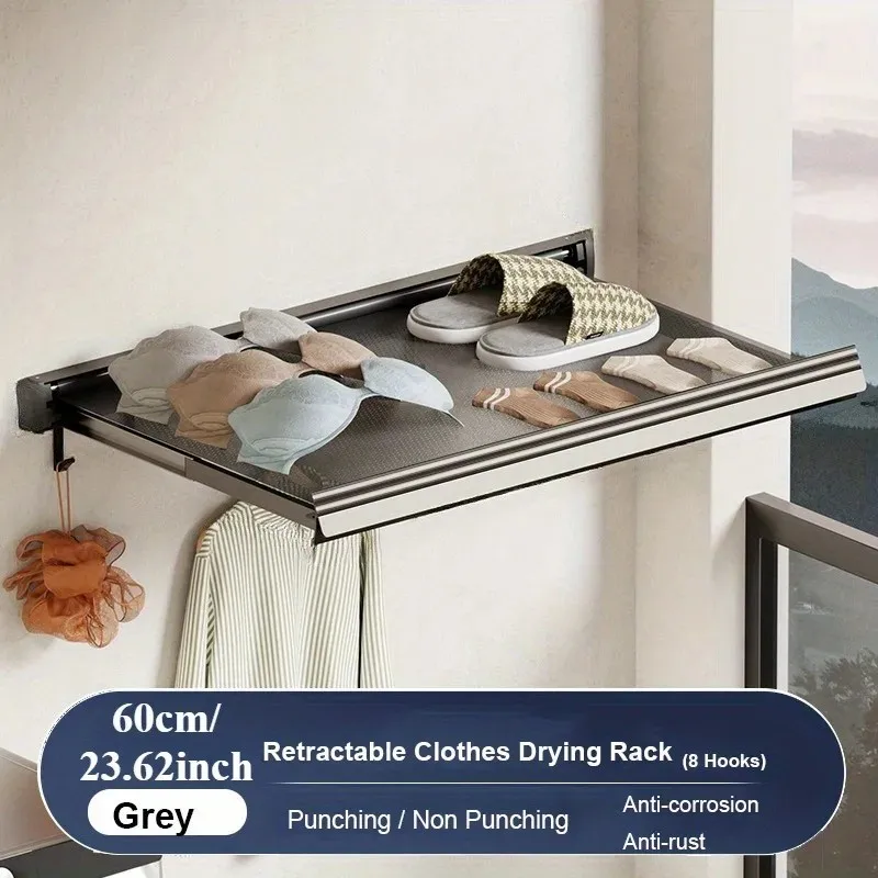 Telescopic clothes drying net indoor no drilling invisible telescopic clothes drying rack bathroom folding storage