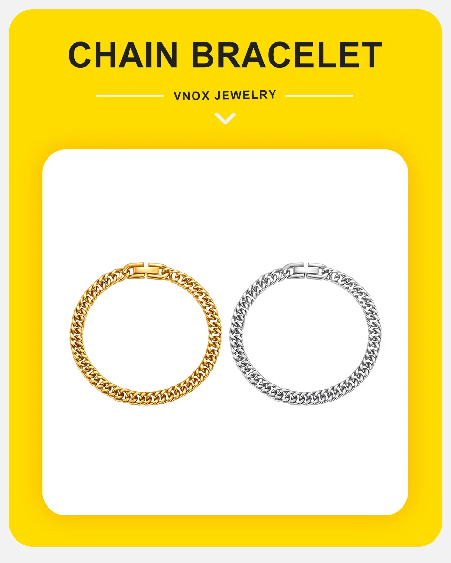 Vnox Schlichte kubanische Damen-Armbänder aus Edelstahl mit Faltschließe, Edelstahl-Schmuck, Länge 16,5 cm – Detail 1