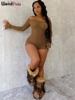 Weird Puss Knit Thin Romper Women Slash Neck Backless Fall Elegant Full Sleeve Hipster Playsuit Street Workout Shorts Overalls - Image 4