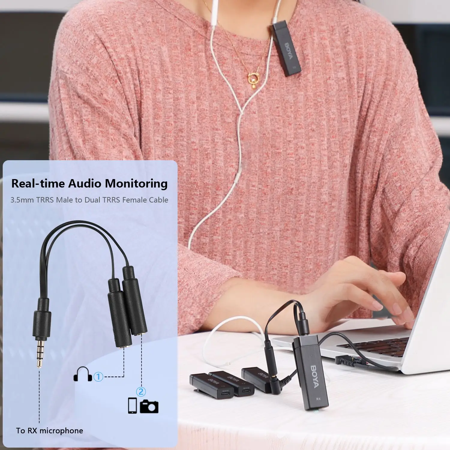 BOYA BY-W4 4-channel Wireless Lavalier Lapel Microphone for iPhone Android DSLR Cameras PC Computer Youtube Recording Streaming