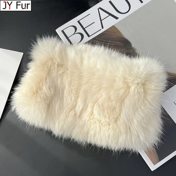 여성용 진짜 모피 수제 스트레치 모피 스카프, 니트 정품 토끼 모피 머리띠, 소녀 천연 모피 링, 카울 스누드 스카프, 겨울