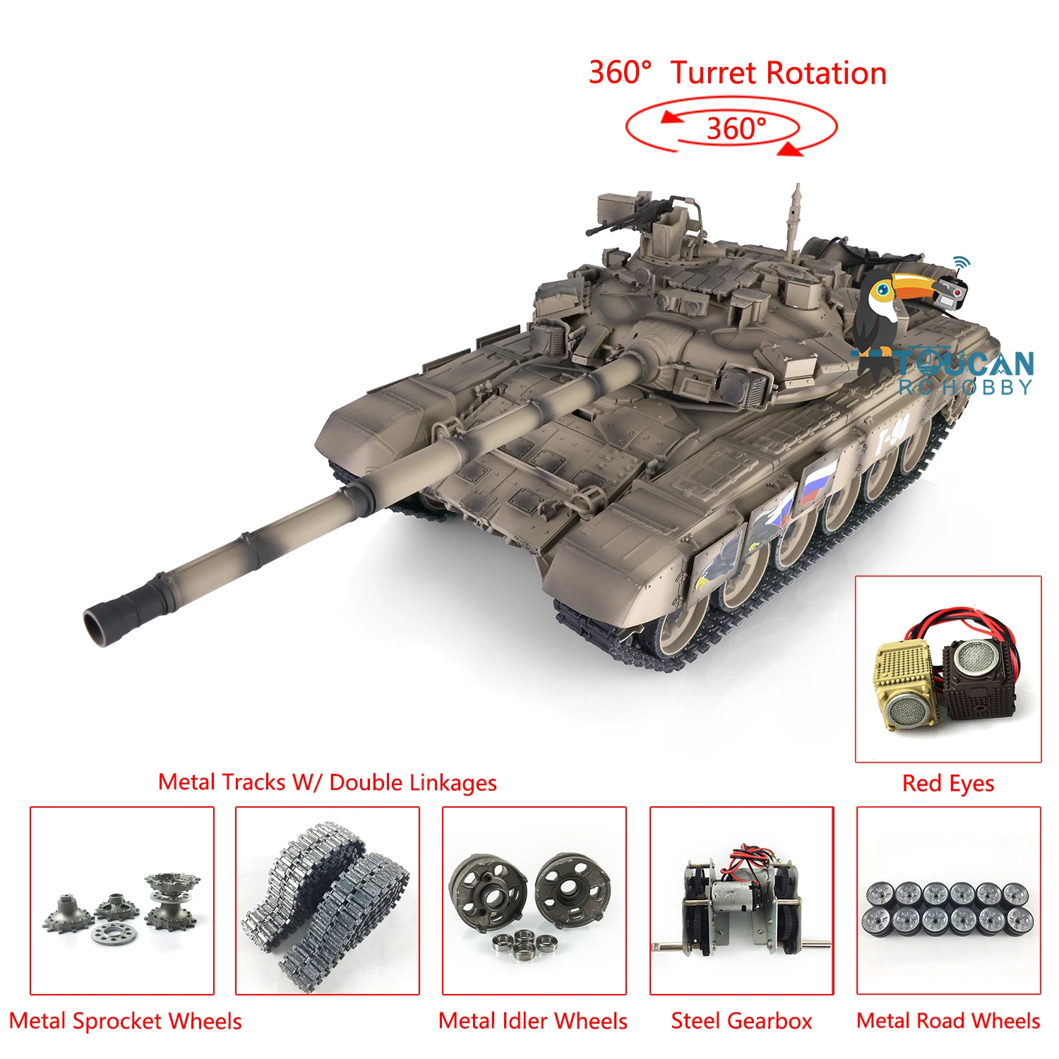 Heng Long Rechargeable Russia T90 RC Tank 1/16 3938 Yellow 7.0 360