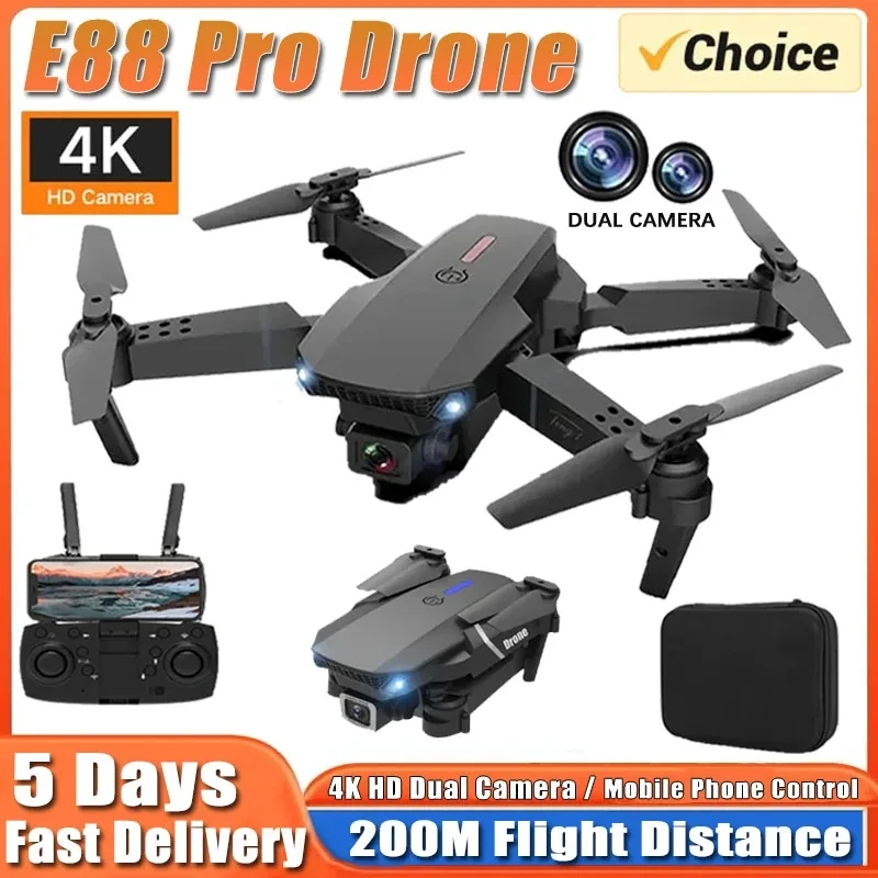 접이식 RC 헬리콥터 드론, E88Pro 4K, 1080P 광각 듀얼 HD 카메라 탑재, 와이파이 FPV 높이 유지 앞치마, 신제품 판매 