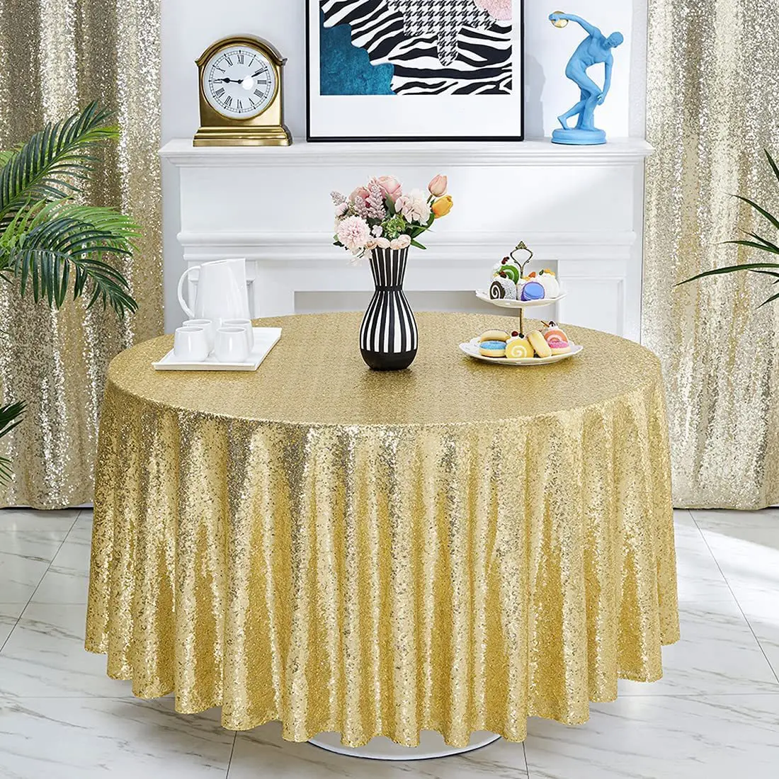Rectangular Table Cover Glitter Sequin Table Cloth Rose Gold Silver Tablecloth for Wedding Party Hotel Home Decoration