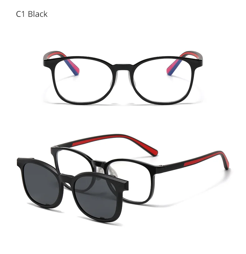 Ralferty 2-in-1-Brille zum Anklipsen für Kinder und Kinder, klares Brillengestell mit Sonnenclip, transparenter optischer Rahmen, ohne Myopie, verschreibungspflichtig – Detail 9