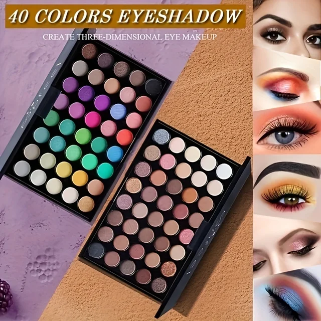 40 Color Matte and Glitter Eyeshadow Palette with Brushes – High Pigmentation Eye Makeup