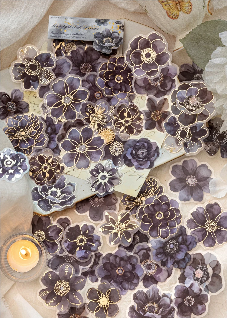 40 Stück/Packung Heißpräge-Blumenaufkleber aus PET-Materialien für Collage, Junk Journal, DIY, Scrapbooking-Zubehör, Ästhetische Deko-Aufkleber – Detail 18