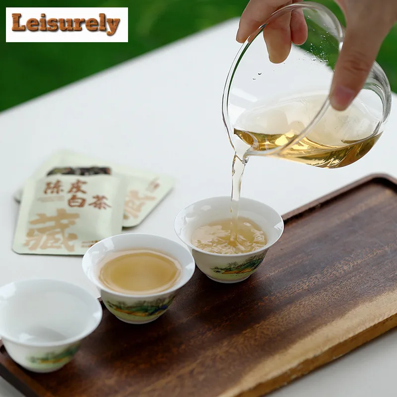 Landscape White Porcelain Travel Tea Set Kit Japanese 1 Pot 3 Cup Household Tea Making Gaiwan Organizer Portable Camping Handbag
