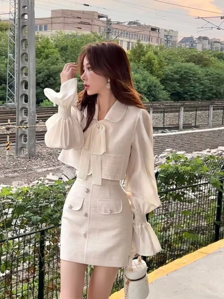 Chic Style Fashion Suit Women Two Single-Piece Spliced Flare Sleeve ...