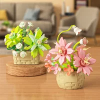 DIY MOC Potted Rose Sunflower Plants Succulents Bonsai Tree Gardens Romantic Building Blocks Model Bricks Kids Sets Kits Toys 2