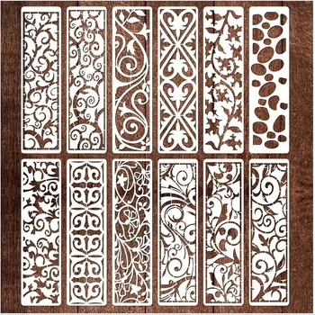 12Pcs Floral Strip Stencils 1