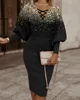 2024 Autumn Dresses for Women Geometric Print Lantern Sleeve Midi Dress Y2k Vestidos De Mujer Casual Elegant Office Lady Robe