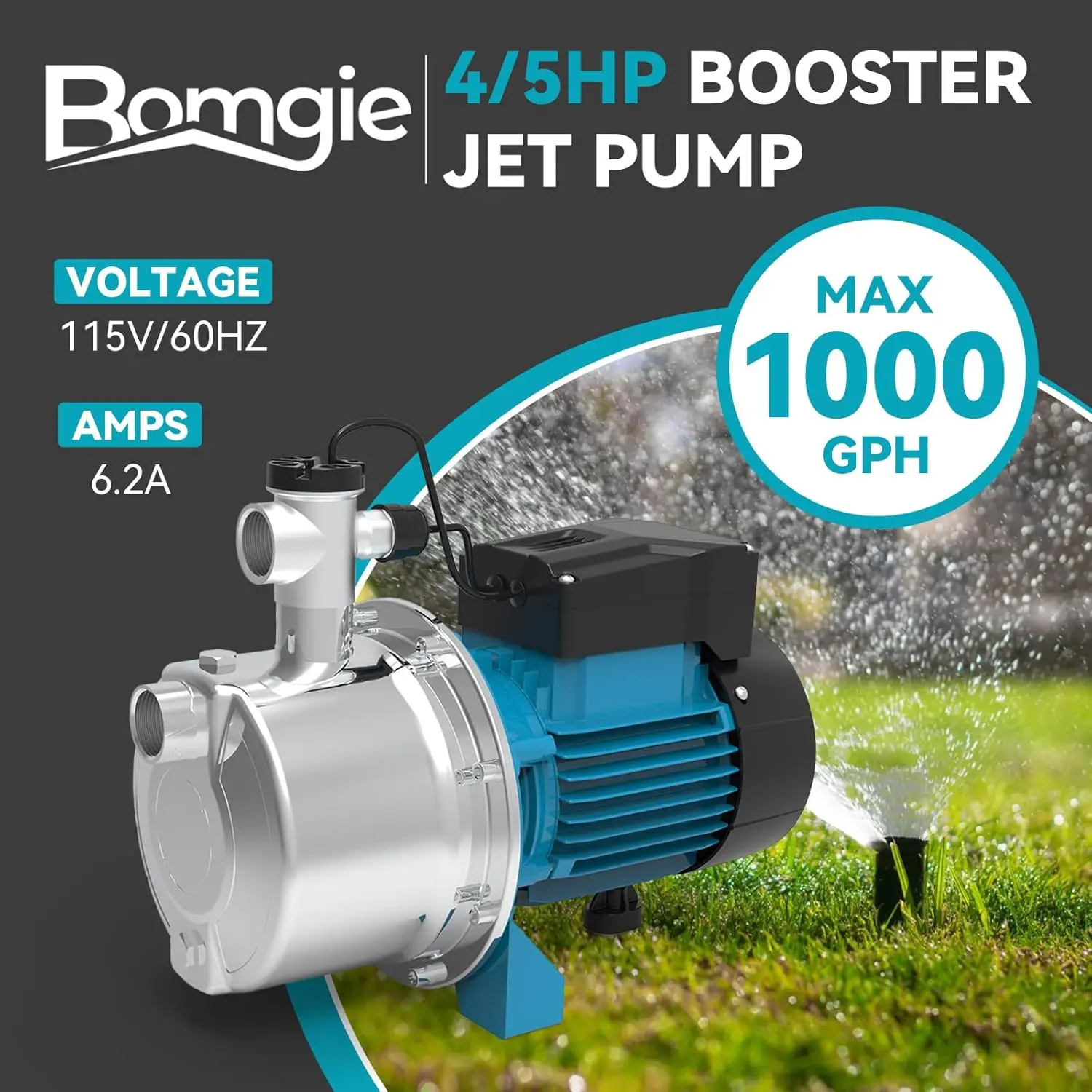 HP Smart Control Booster Jet Pump, 1000 GPH, 115V, Stainless Steel, Shallow Well Pump for Home and Garden with Automatic On/Off
