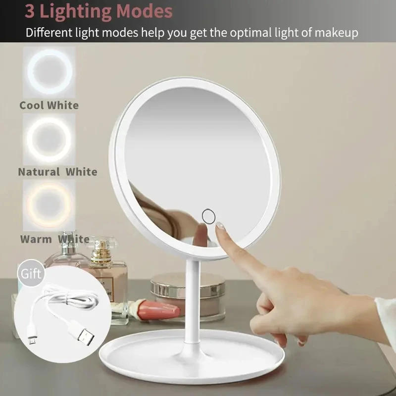 Makeup Mirror LED dimmable rotating memory functions USB with monoch make up your beauty routine makeup mirror