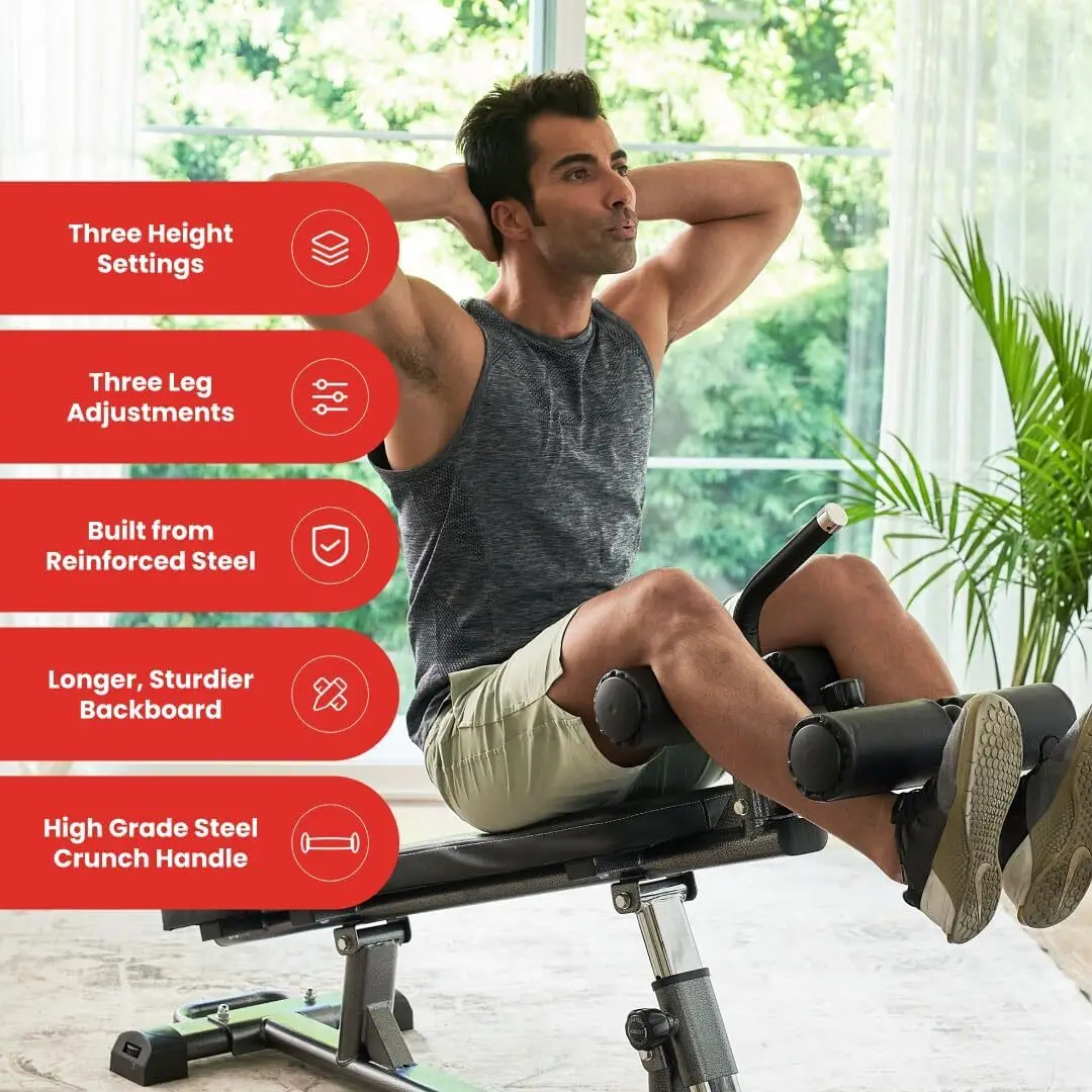 Finer Form Semi-Commercial Sit-Up Bench For Core Workouts and Decline Bench Press. Adjustable Weight with Reverse Crunch