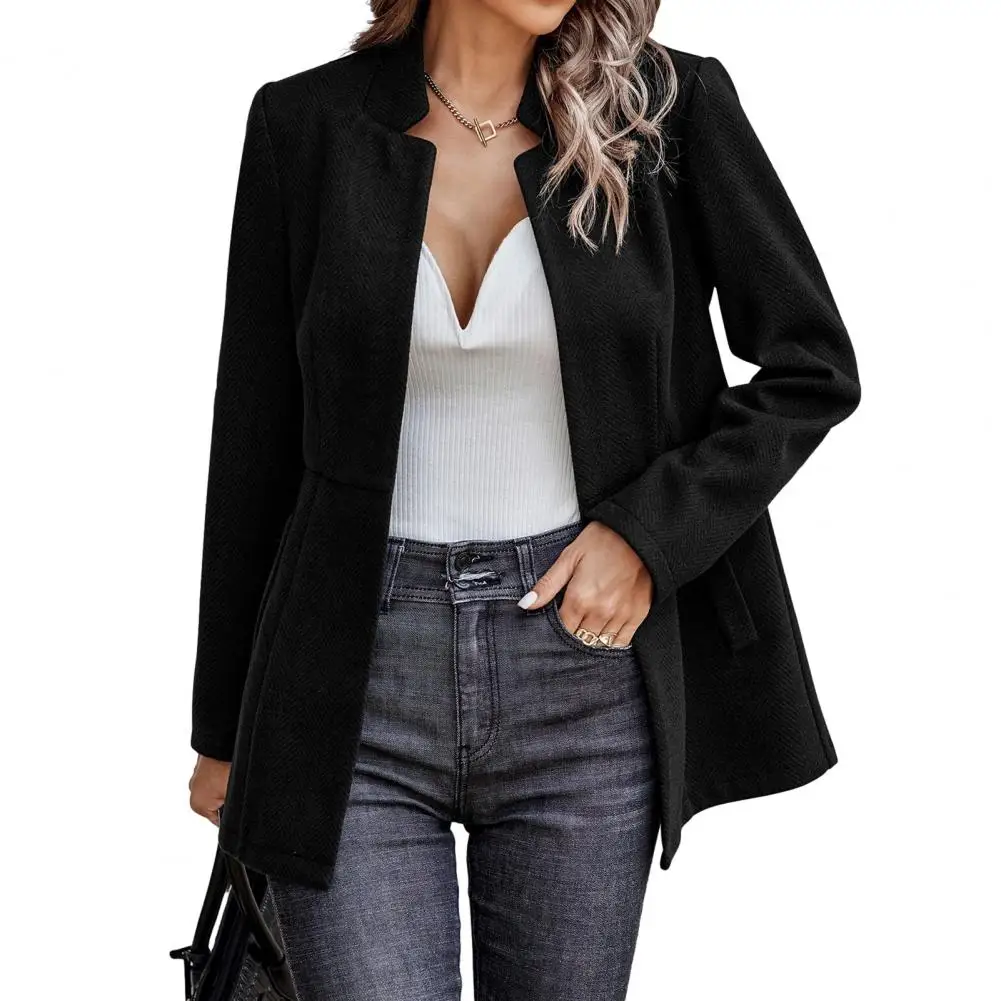 Autumn Winter Women BlazerLong Sleeves Cardigan Fashion Solid Color Woolen Suit Coat Office Lady Blazer Jacket Business Clothes