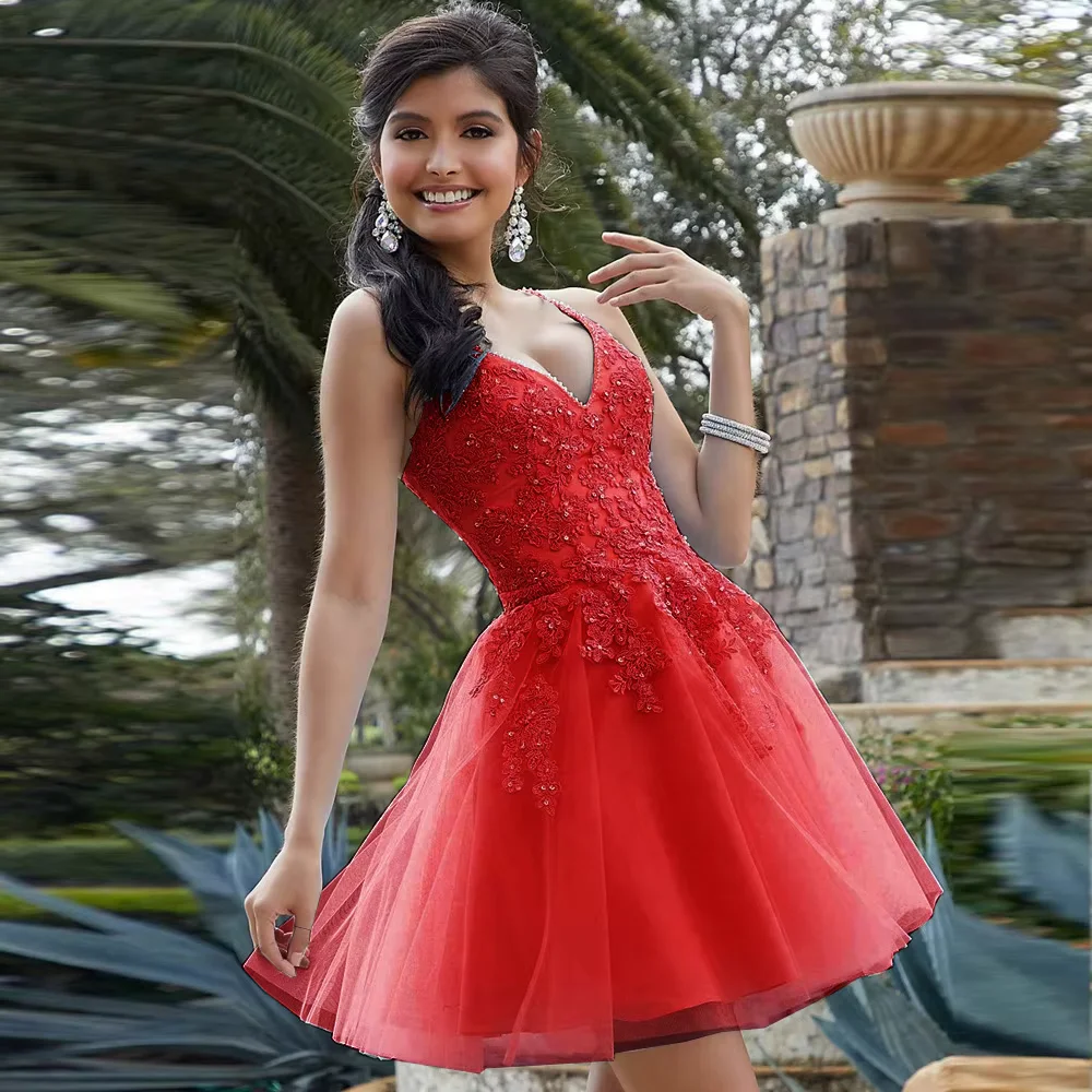 Sexy Bomaris Light Blue Homecoming Dresses Spaghetti Straps Lace Beading Girls Graduation Gowns Short Prom Party