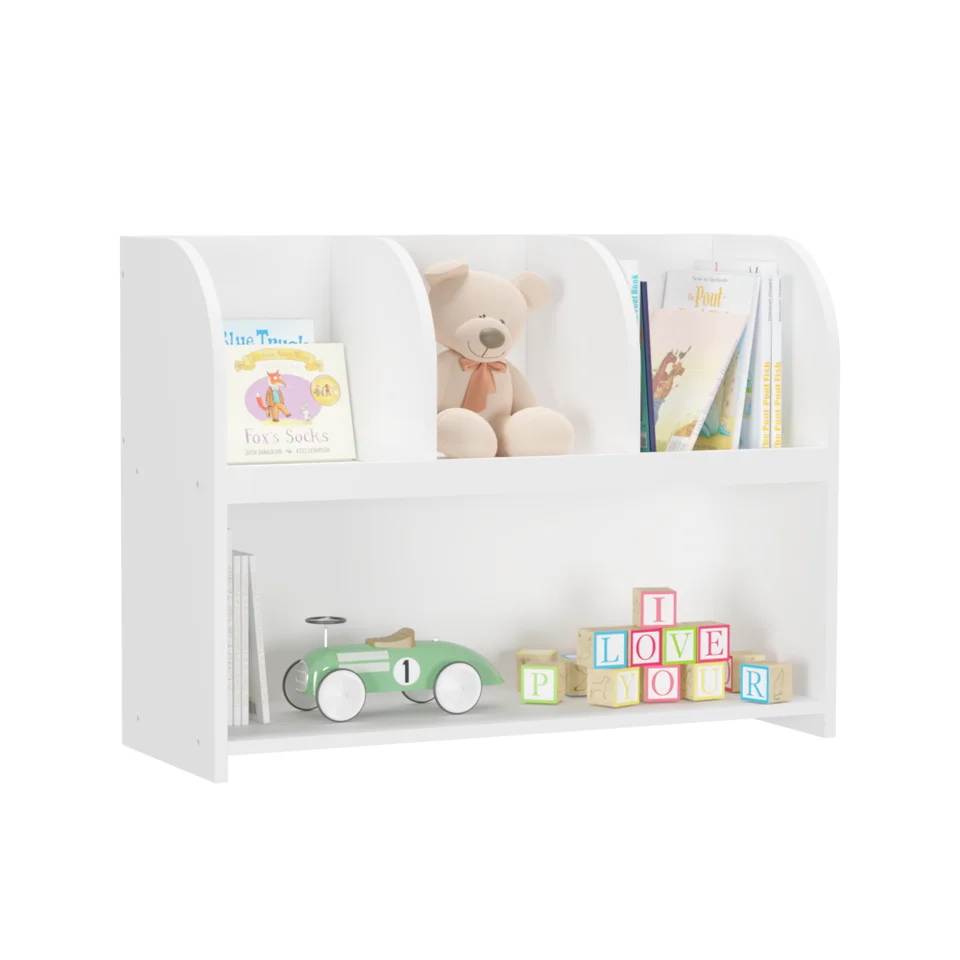 Kids White Bookcase with 4 Storage Compartments