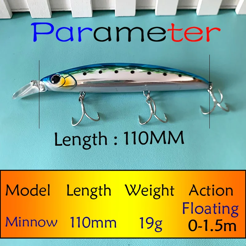 Testar Fishing Lure 110mm 19g Long Casting Floating Minnow Artificial Wobbler Hard Bait for Pike Sea Bass Trout Pesca Tackle