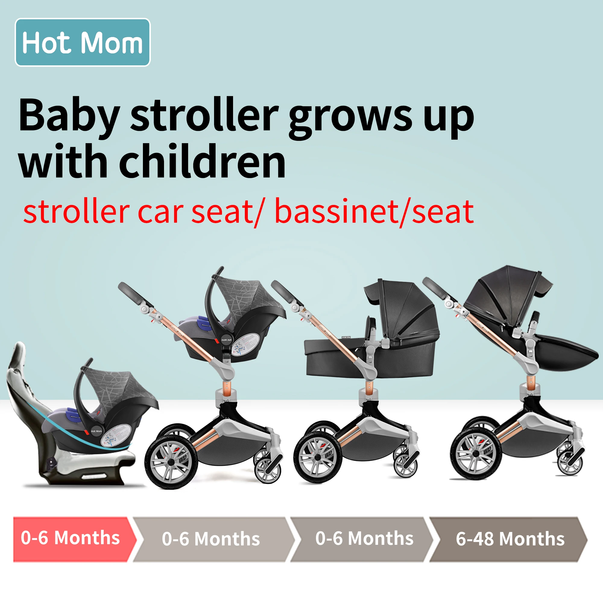 HOTMOM Luxury Baby Stroller Combo Travel System With Bassinet