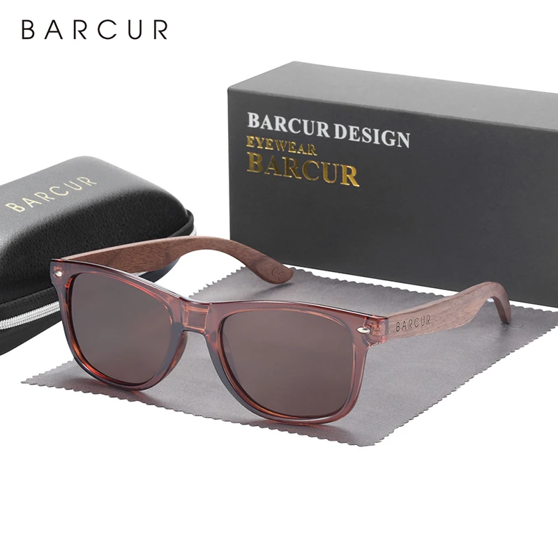 Barcur natur holz sonnenbrille polarisierte herren sonnenbrille schwarz walnuss brille uv400 schutz – Detail 2