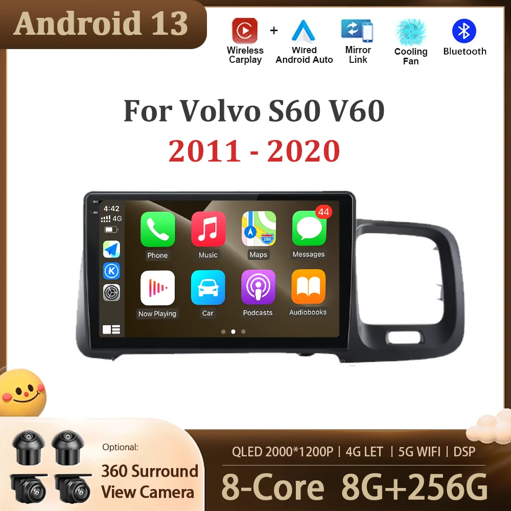 

Автомобильный мультимедийный радиоплеер для Volvo S60 V60 2011 - 2020 Android 13 GPS навигация Сенсорный экран 4G SIM BT WIFI беспроводной CarPlay