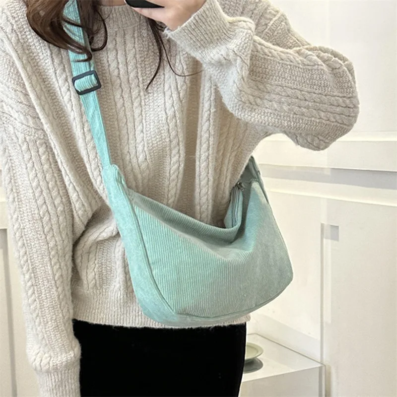 Large Capacity Corduroy Shoulder Bag Cotton Cloth Handbag Handbag with Coin Purse Korean Style Tote Bag Solid Color Shoulder Bag