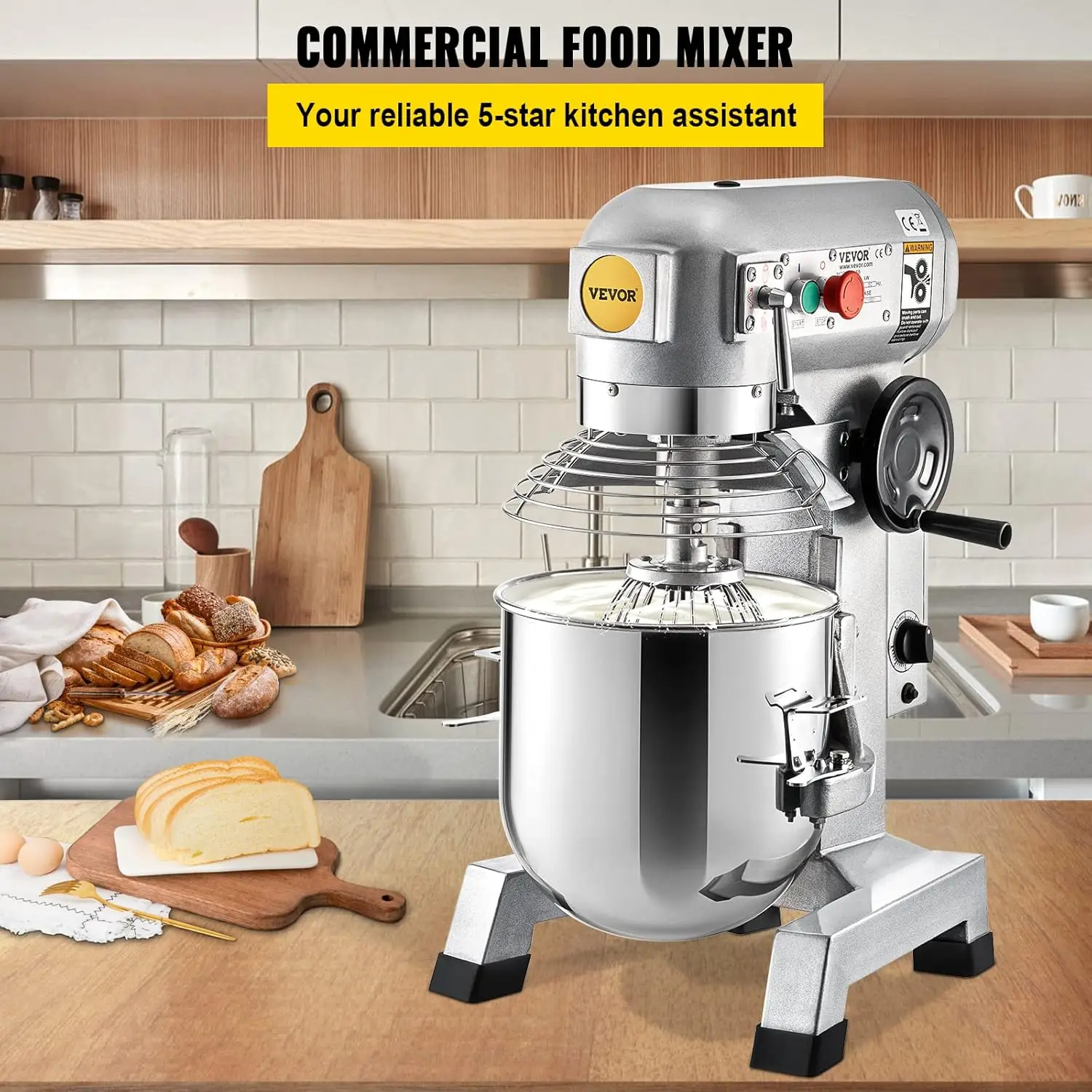 Commercial Stand Mixer, 15Qt Stainless Steel Bowl, 500W Heavy Duty Electric Food Mixer with 3 Speeds Adjustable 113/184/341 RPM, 2